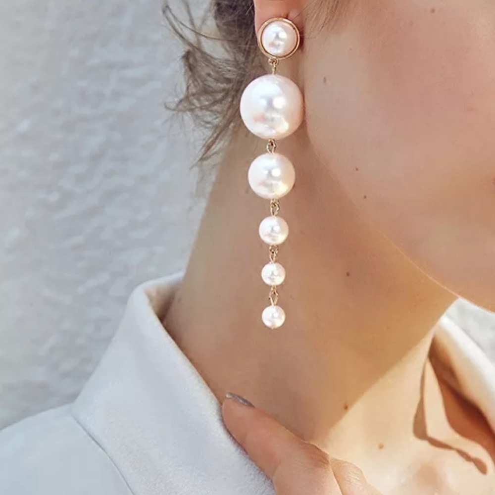 PEARL Long Drop Earrings - Picture 1 of 6